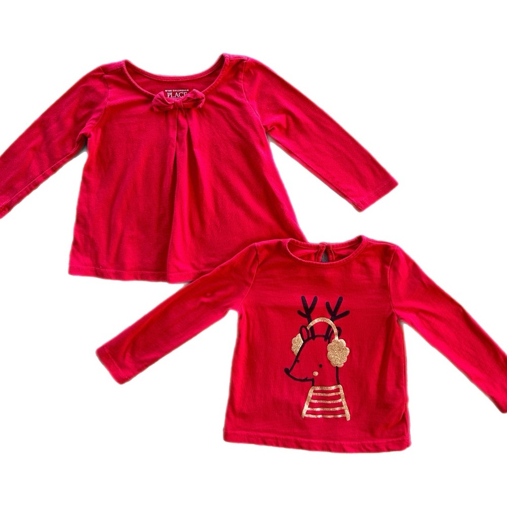 Children’s Place & Joe Fresh Girls Red Christmas Long Sleeve Tee Shirt Bundle